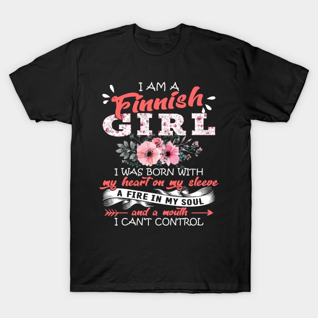 Finnish Girl I Was Born With My Heart on My Sleeve Floral Finland Flowers Graphic T-Shirt by Kens Shop